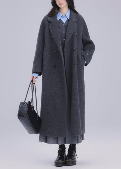 Italian Grey Oversized Double Breast Woolen Coats Winter