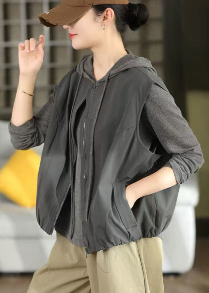 Italian Grey Oversized Pockets Cotton Blouse Top Fall