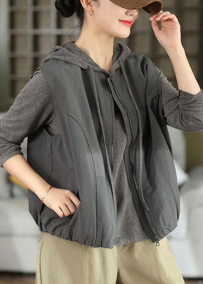 Italian Grey Oversized Pockets Cotton Blouse Top Fall
