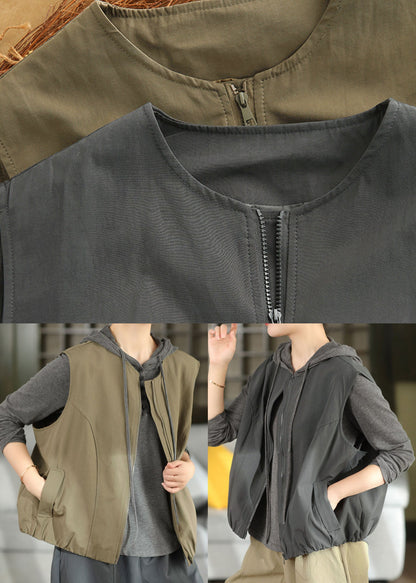Italian Grey Oversized Pockets Cotton Blouse Top Fall