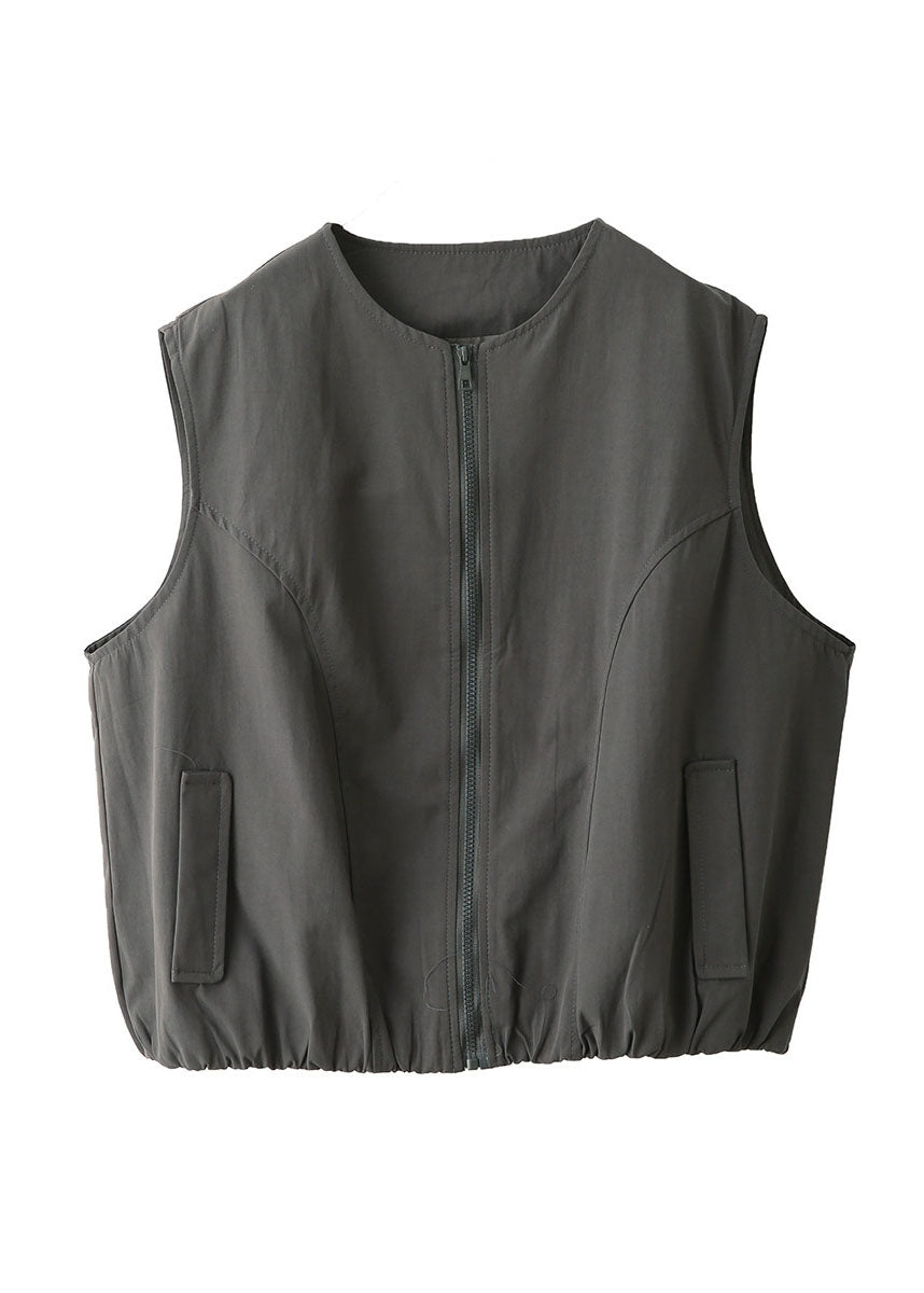Italian Grey Oversized Pockets Cotton Blouse Top Fall