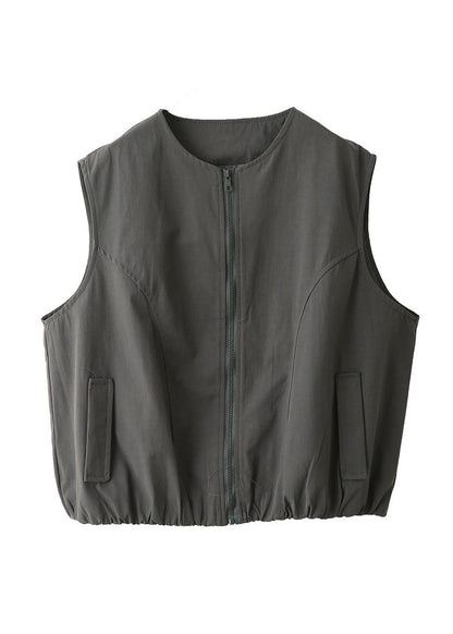 Italian Grey Oversized Pockets Cotton Blouse Top Fall