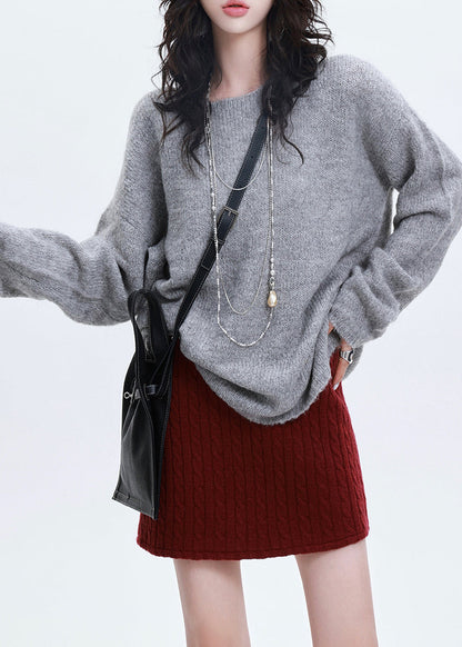 Italian Grey Oversized Thick Knit Sweater Tops Winter