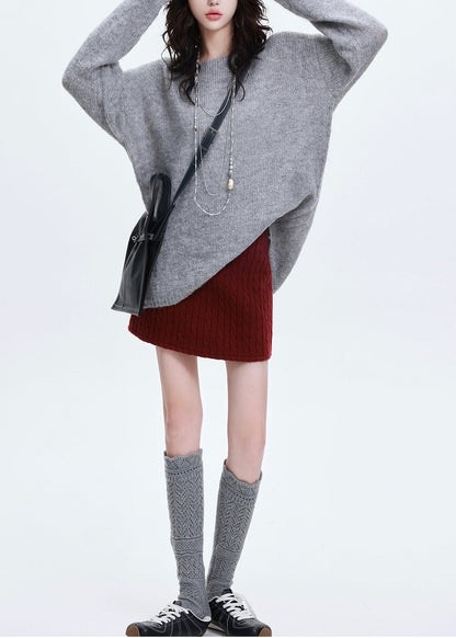 Italian Grey Oversized Thick Knit Sweater Tops Winter