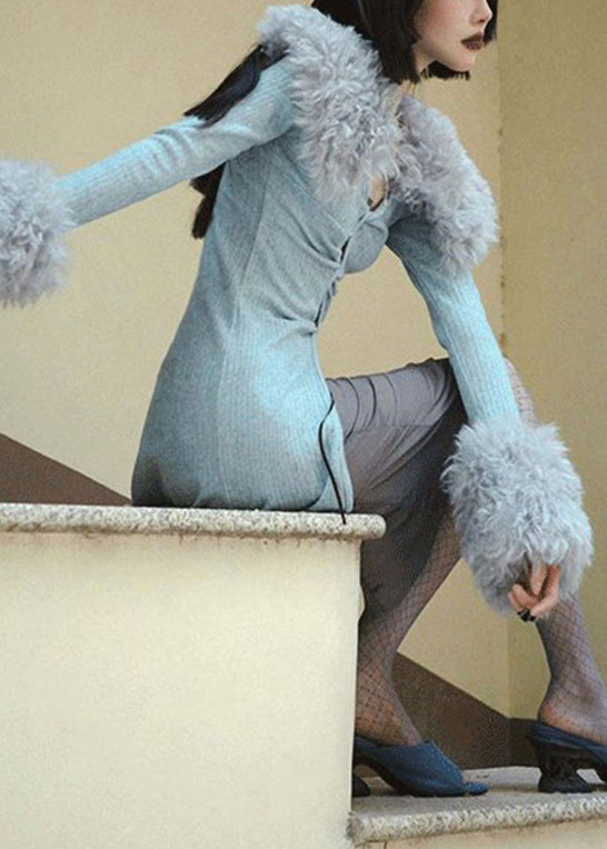 Italian Grey Patchwork Faux Fur Knit Cardigan Spring