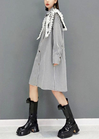Italian Grey Plaid PeterPan Collar Button Dresses Fall Long Sleeve - SooLinen