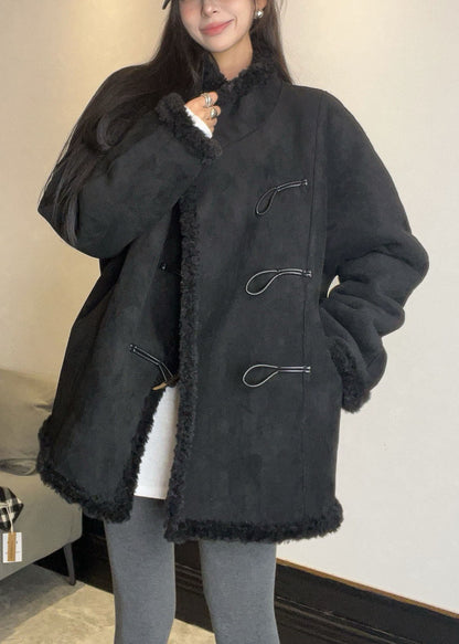 Italian Grey Stand Collar Patchwork Faux Fur Coats Long Sleeve