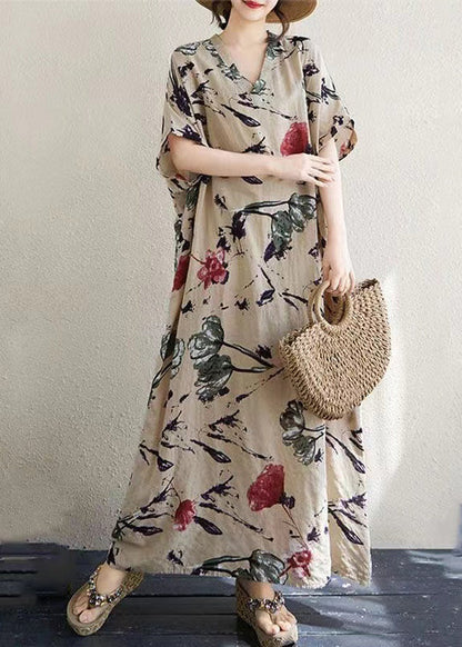 Italian Khaki Oversized Print Cotton Dresses Summer