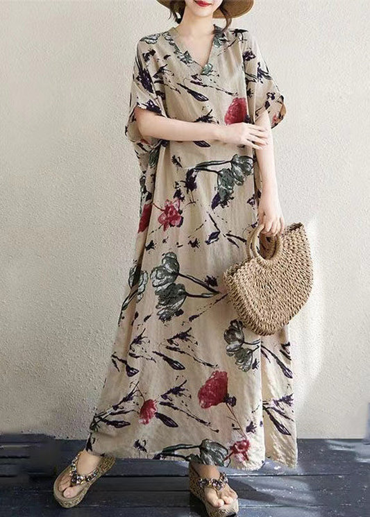 Italian Khaki Oversized Print Cotton Dresses Summer