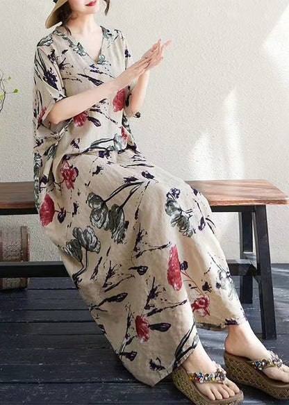 Italian Khaki Oversized Print Cotton Dresses Summer