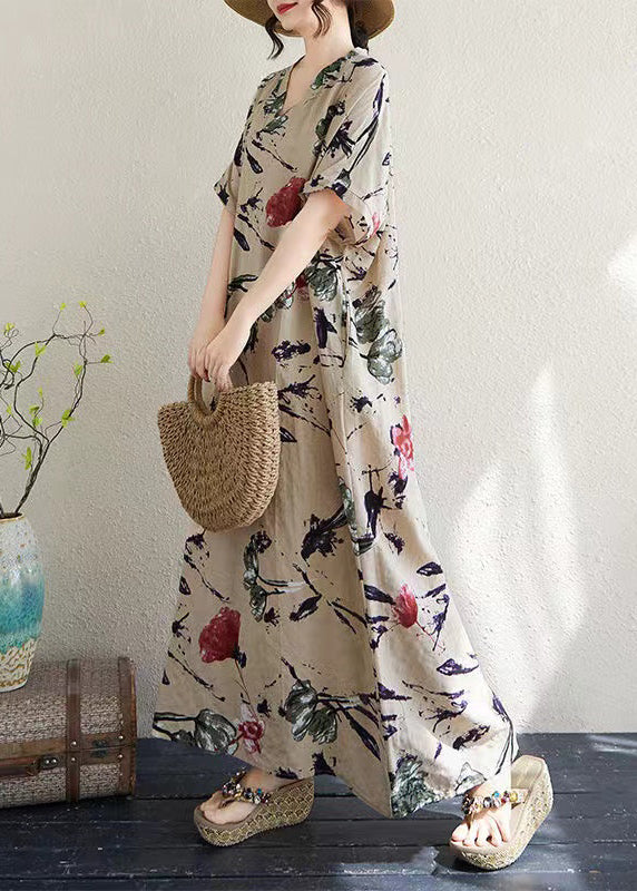 Italian Khaki Oversized Print Cotton Dresses Summer