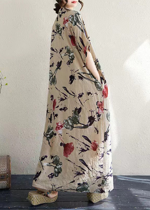 Italian Khaki Oversized Print Cotton Dresses Summer