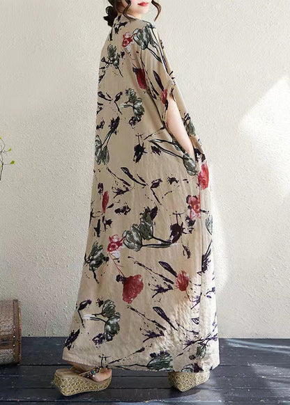 Italian Khaki Oversized Print Cotton Dresses Summer