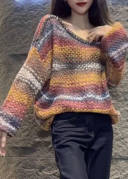 Italian Khaki Sequins Tie Dye Knit Sweaters Spring