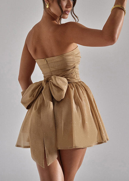 Italian Khaki Sequins Tulle Mini Strapless Dresses Summer