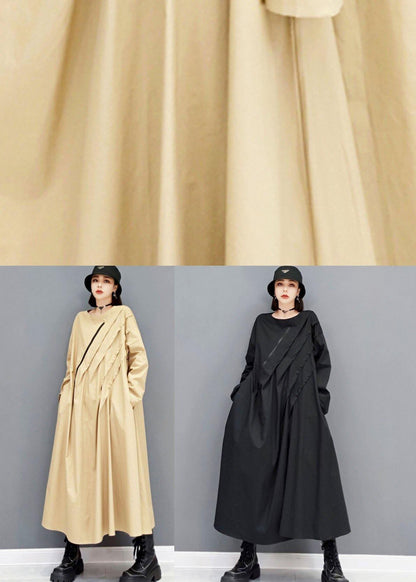 Italian Khaki fashion Casual Fall Long Sleeve Maxi Dresses - SooLinen