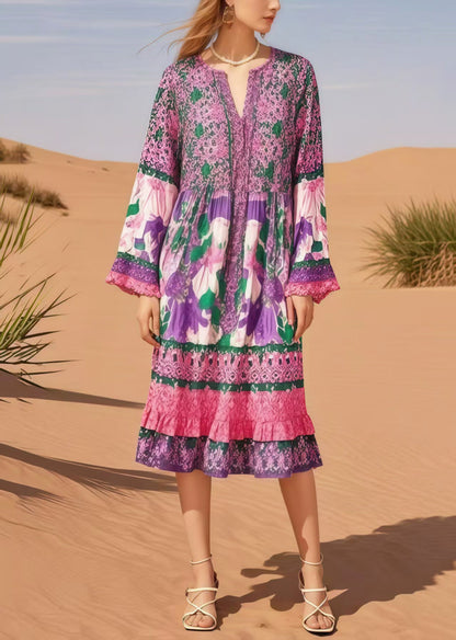 Italian Lavender Oversized Print Cotton Long Dress Spring