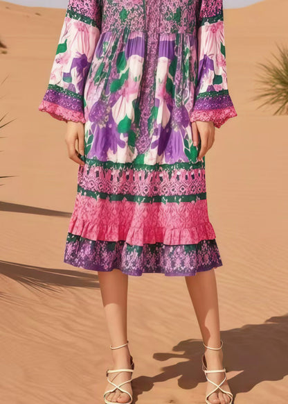 Italian Lavender Oversized Print Cotton Long Dress Spring