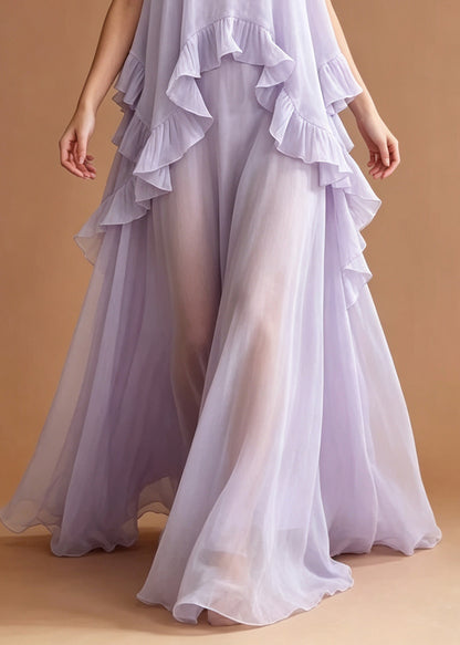 Italian Lavender Ruffled Flower Chiffon Cami Dresses Summer