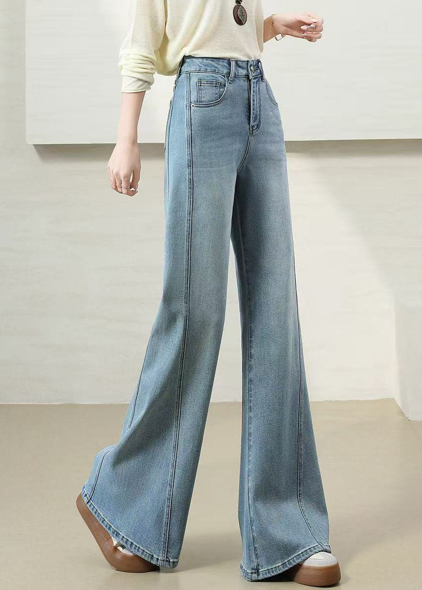 Italian Light Blue High Waist Denim Flare Bottoms Pants Fall