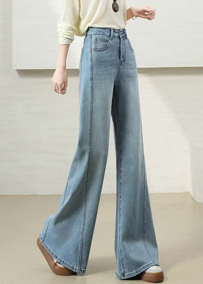 Italian Light Blue High Waist Denim Flare Bottoms Pants Fall