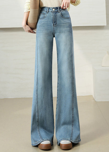 Italian Light Blue High Waist Denim Flare Bottoms Pants Fall