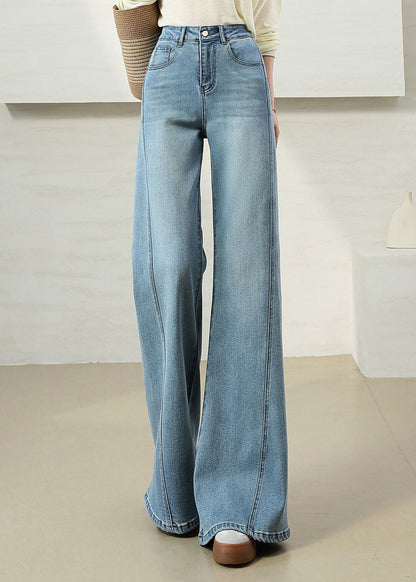 Italian Light Blue High Waist Denim Flare Bottoms Pants Fall