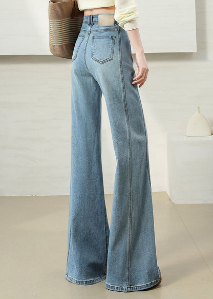 Italian Light Blue High Waist Denim Flare Bottoms Pants Fall