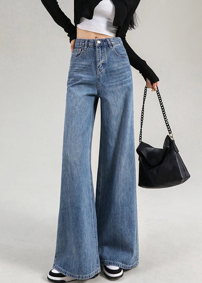 Italian Light Blue Pockets High Waist Denim Pants Spring