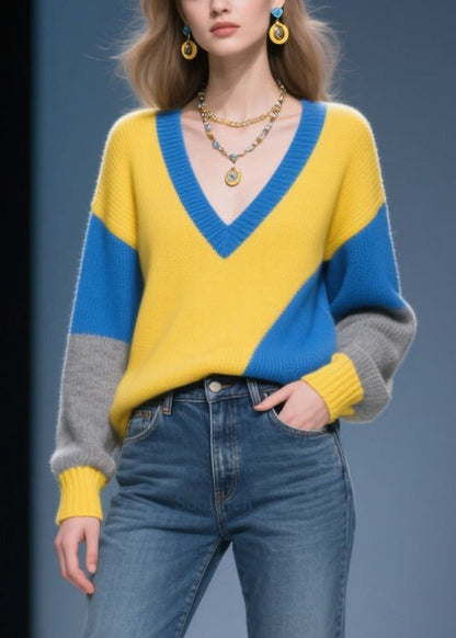 Italian Mixed Color Asymmetrical Design Warm Sweaters Winter