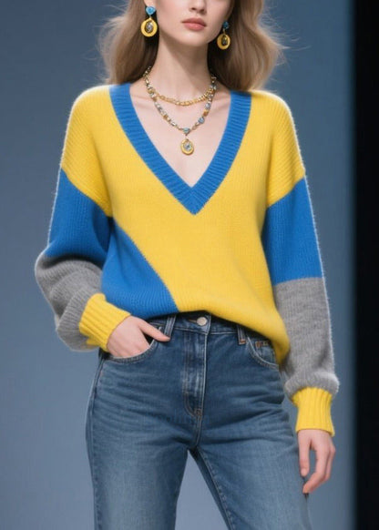 Italian Mixed Color Asymmetrical Design Warm Sweaters Winter