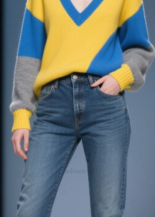 Italian Mixed Color Asymmetrical Design Warm Sweaters Winter