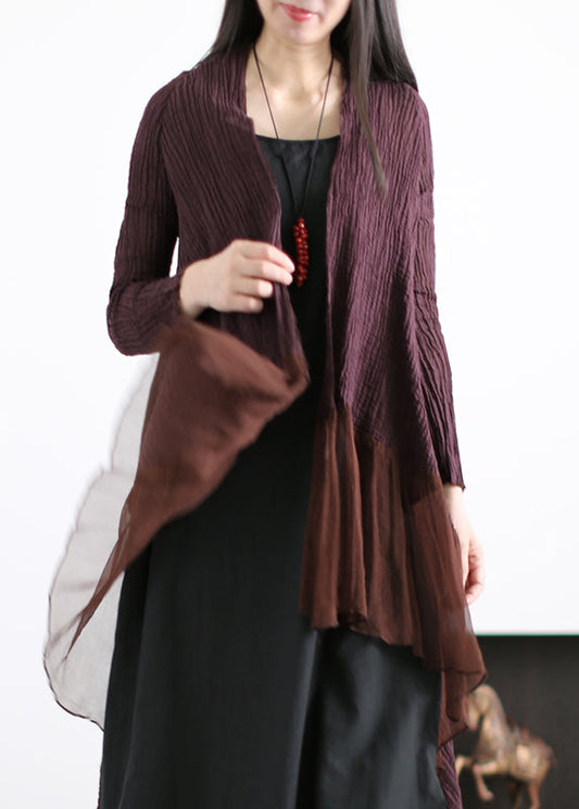 Italian Mulberry Wrinkled Tulle Patchwork Linen Loose Cardigan Summer