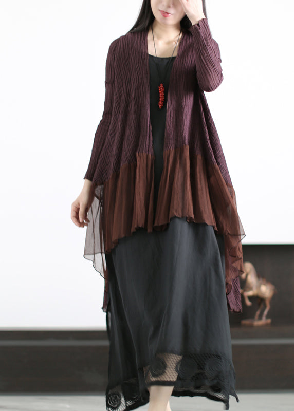 Italian Mulberry Wrinkled Tulle Patchwork Linen Loose Cardigan Summer