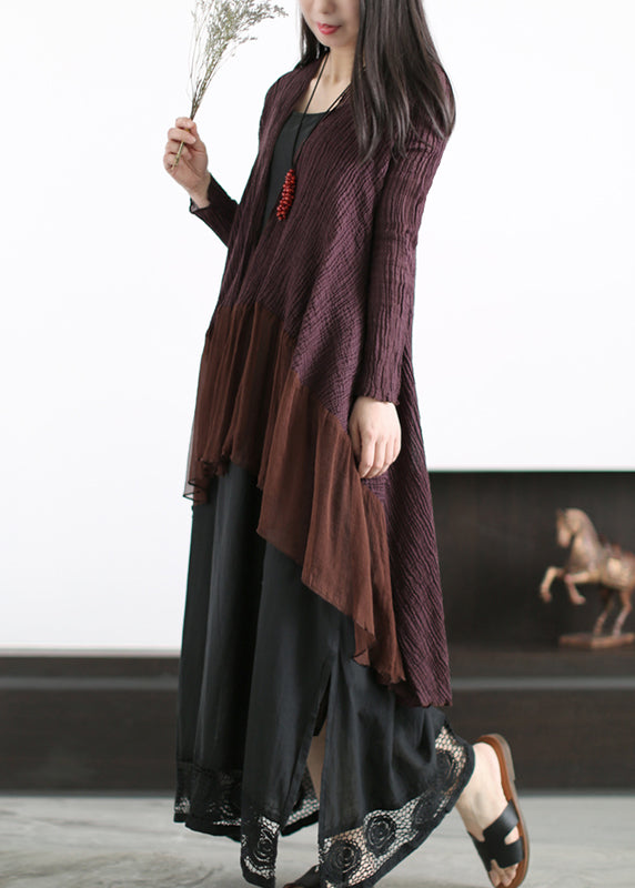 Italian Mulberry Wrinkled Tulle Patchwork Linen Loose Cardigan Summer