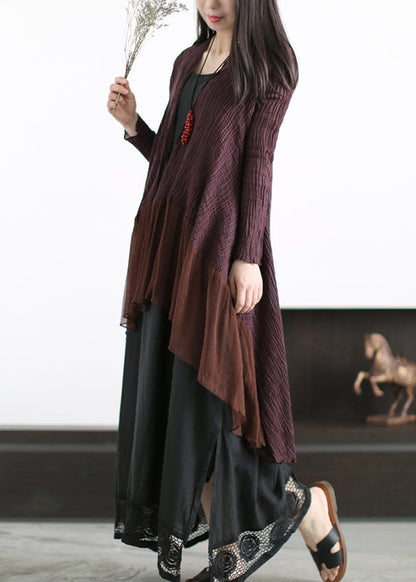 Italian Mulberry Wrinkled Tulle Patchwork Linen Loose Cardigan Summer