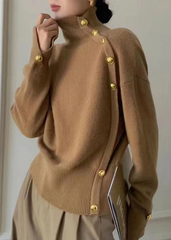 Italian Navy High Neck Golden Button Knit Sweater Winter