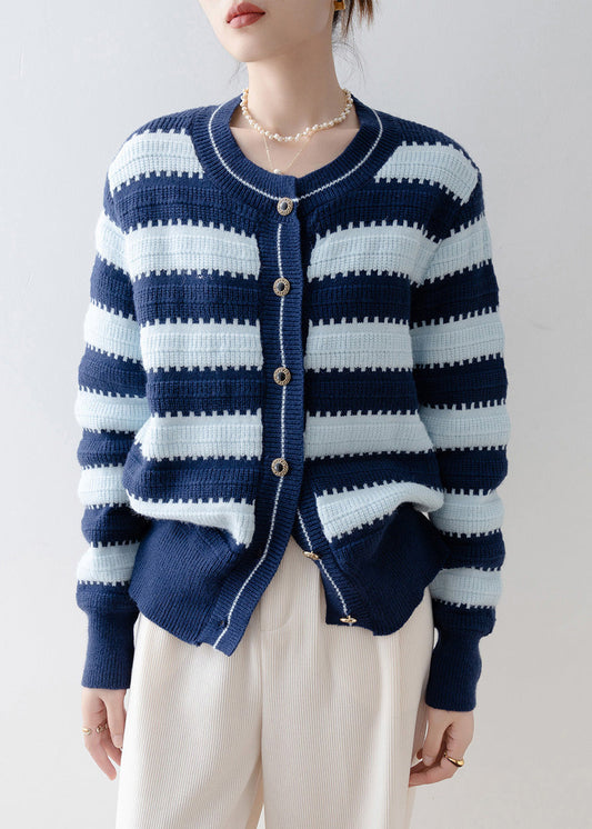 Italian Navy Oversized Striped Knit Cardigans Winter