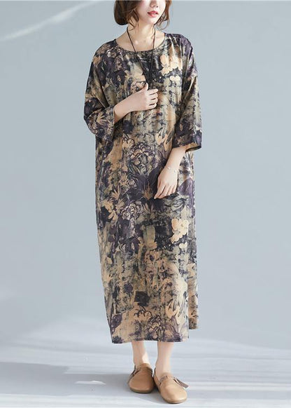 Italian O Neck Pockets Spring Tunics Shape Print  Dresses - SooLinen