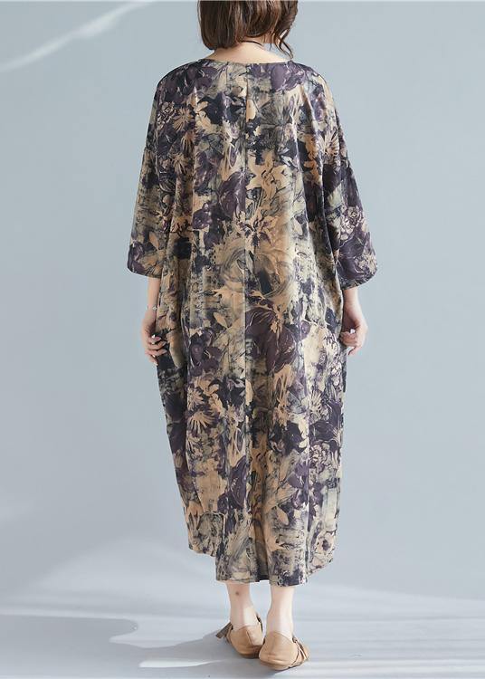 Italian O Neck Pockets Spring Tunics Shape Print  Dresses - SooLinen