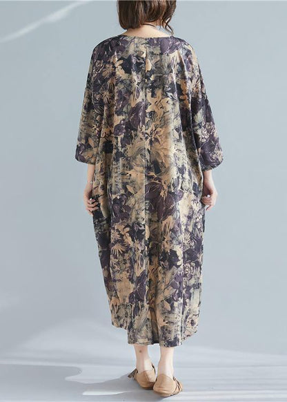 Italian O Neck Pockets Spring Tunics Shape Print  Dresses - SooLinen