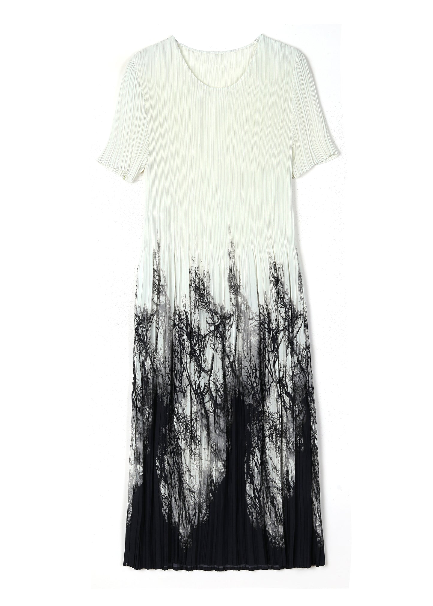 Italian O Neck Print Elasticity Wrinkled Dress Summer