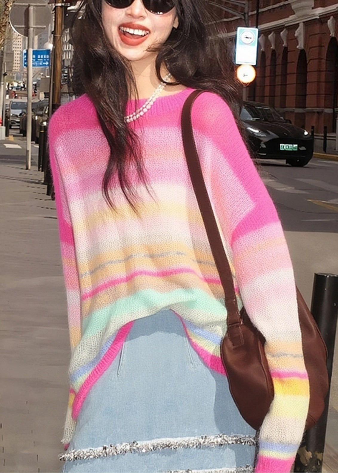 Italian O Neck Striped Cozy Knit Sweaters Fall