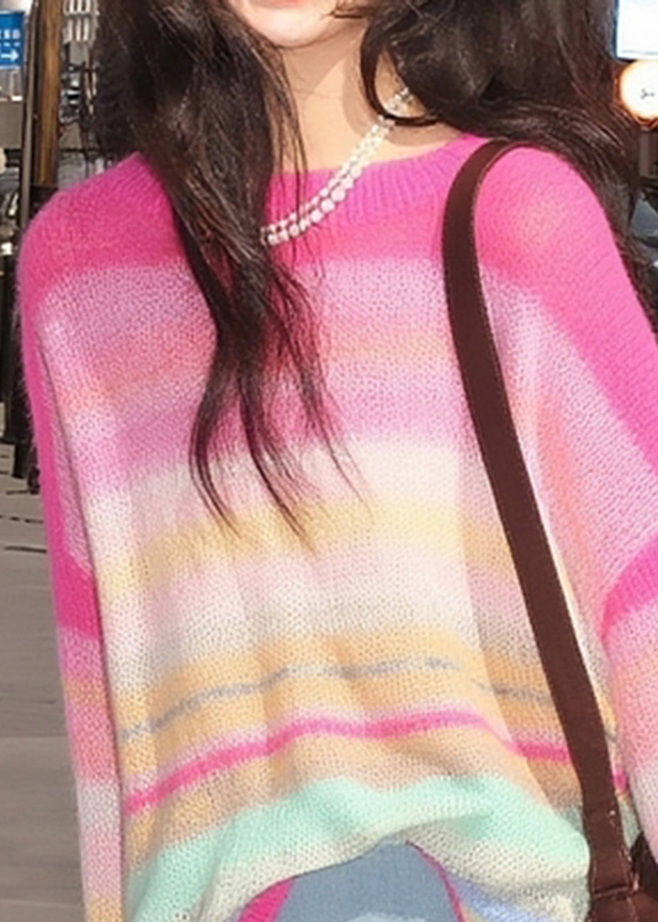 Italian O Neck Striped Cozy Knit Sweaters Fall