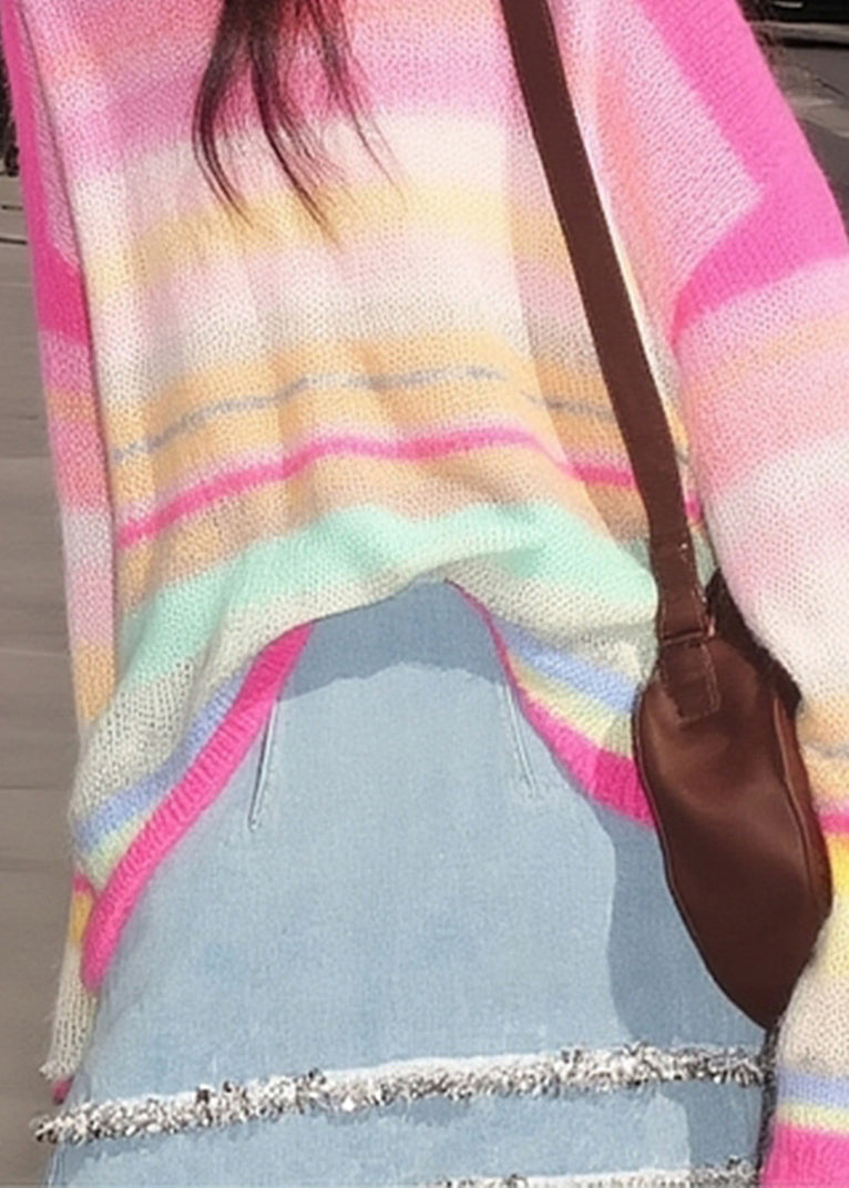 Italian O Neck Striped Cozy Knit Sweaters Fall