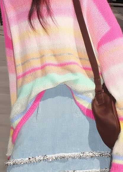 Italian O Neck Striped Cozy Knit Sweaters Fall