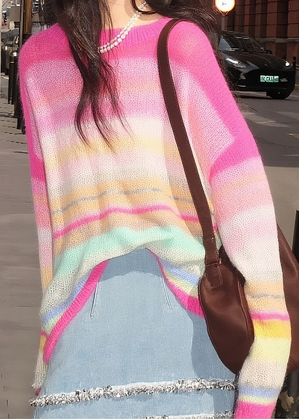 Italian O Neck Striped Cozy Knit Sweaters Fall