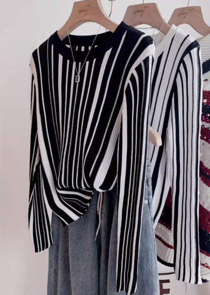 Italian O-Neck Striped Knit Sweater Tops Spring