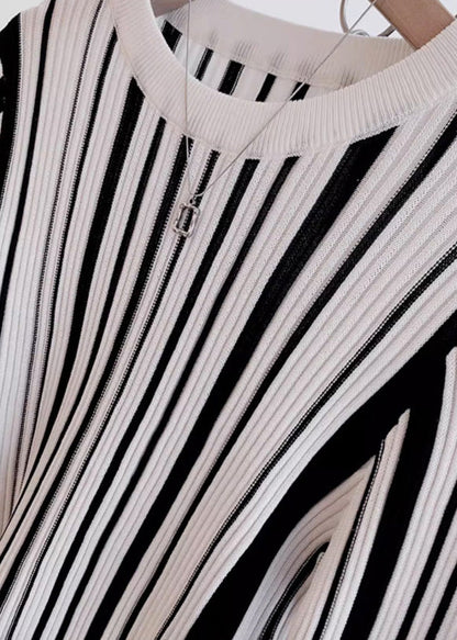 Italian O-Neck Striped Knit Sweater Tops Spring