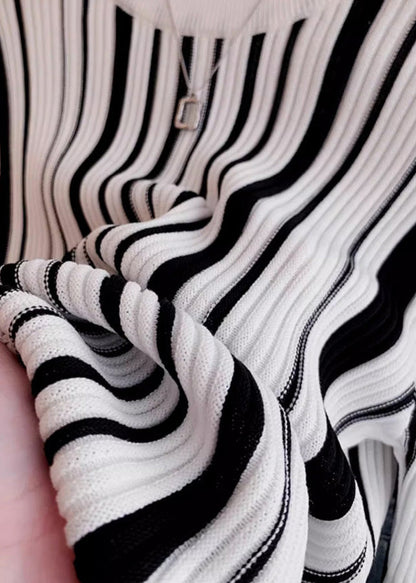 Italian O-Neck Striped Knit Sweater Tops Spring